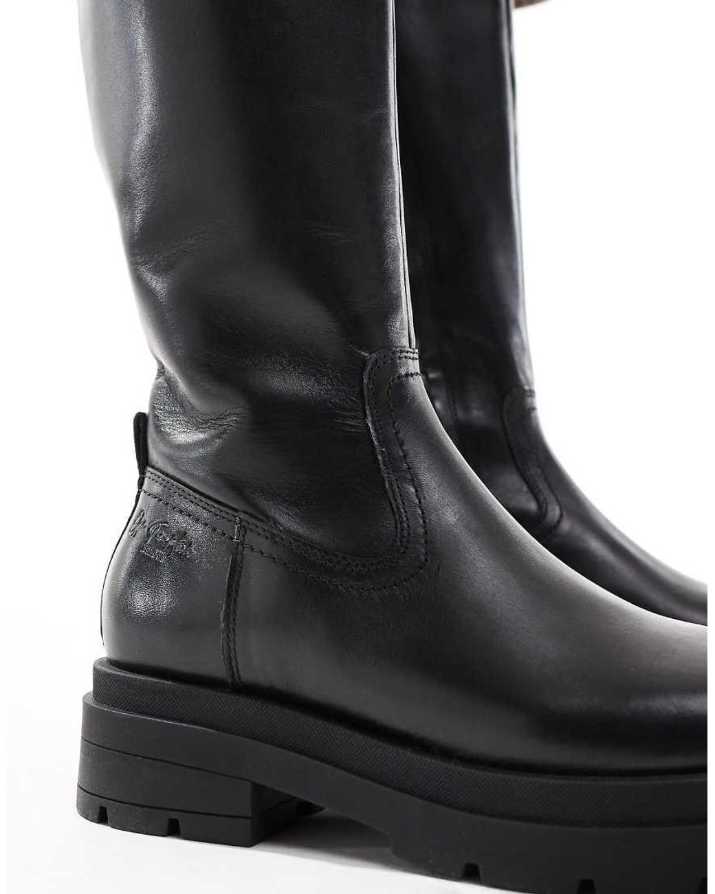 OFF THE HOOK Black Bond Leather Knee High Biker Boots