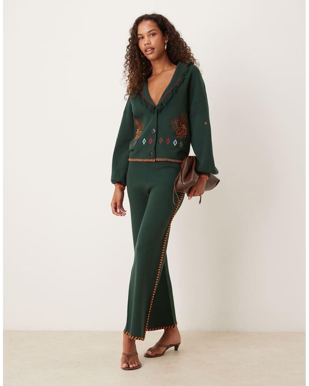 Never Fully Dressed Green Safari Embroidered Knitted Cardigan