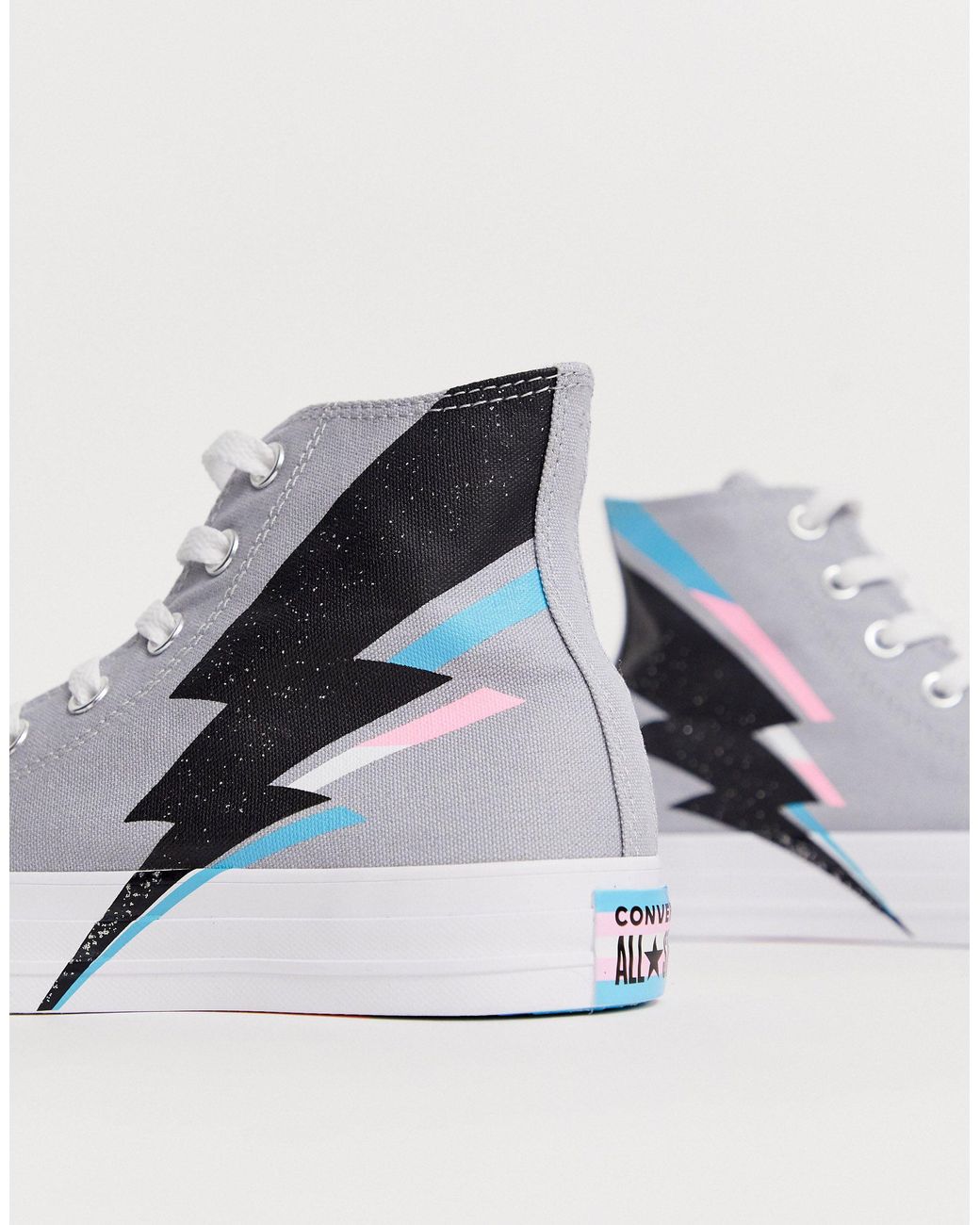 Converse Lace Pride Chuck Taylor Hi All Star Blue And Pink Lightening Bolt  Trainers in Gray | Lyst