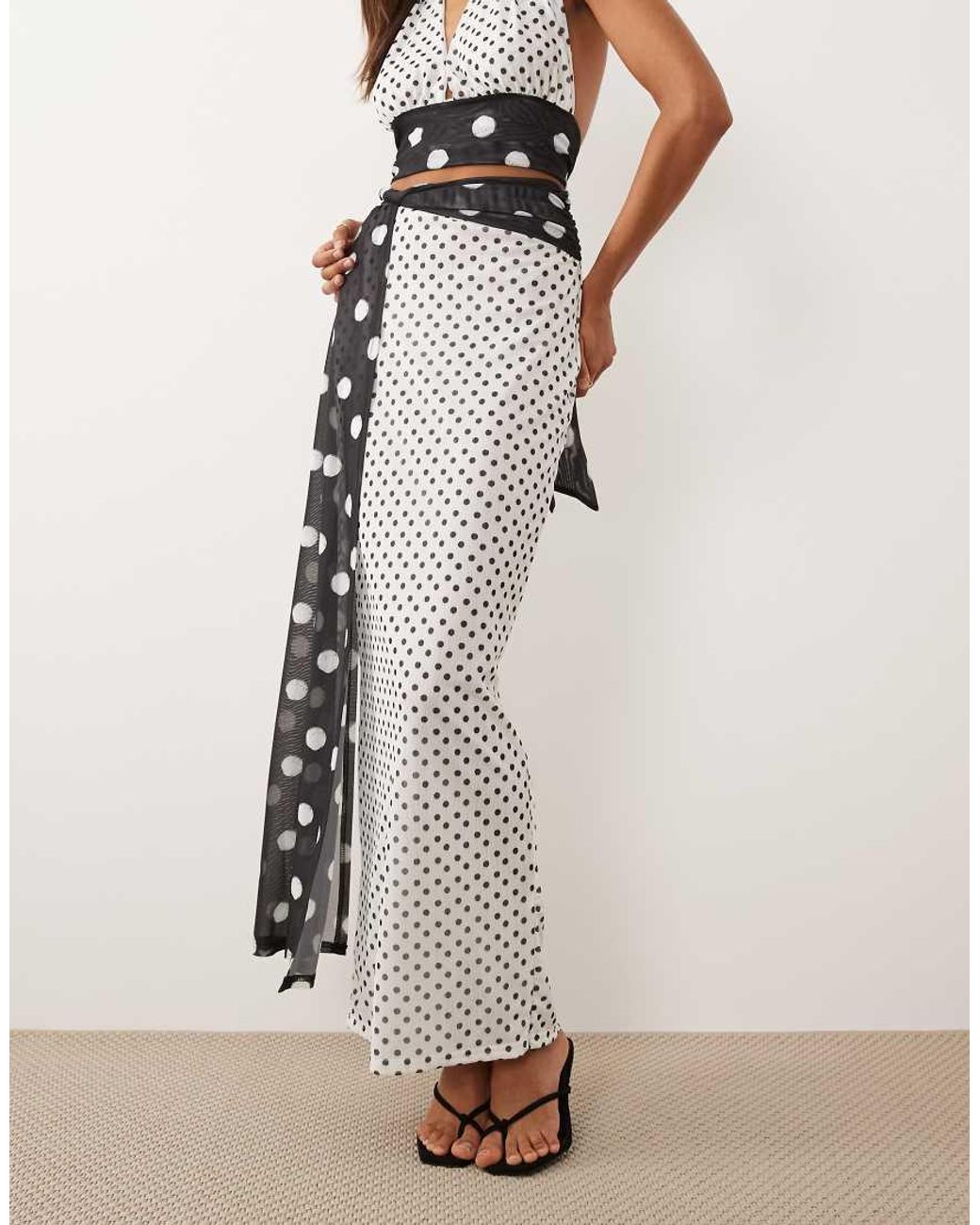 Murci White Mesh Drape Waist Detail Maxi Skirt Co-Ord