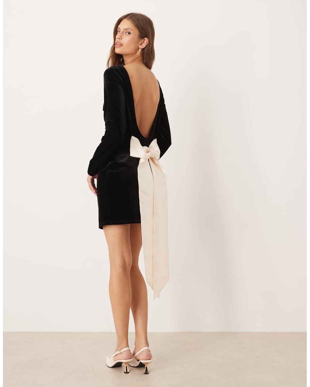 Never Fully Dressed Natural Velvet Open Back Mini Dress With Detachable Bow