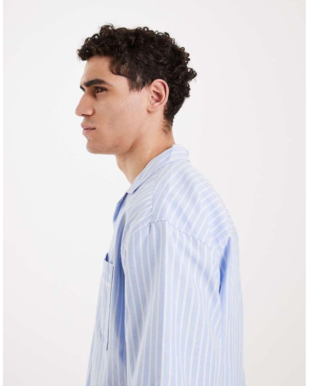 Redefined Rebel White Kabir Oversized Fit Short Sleeve Stripe Shirt for men