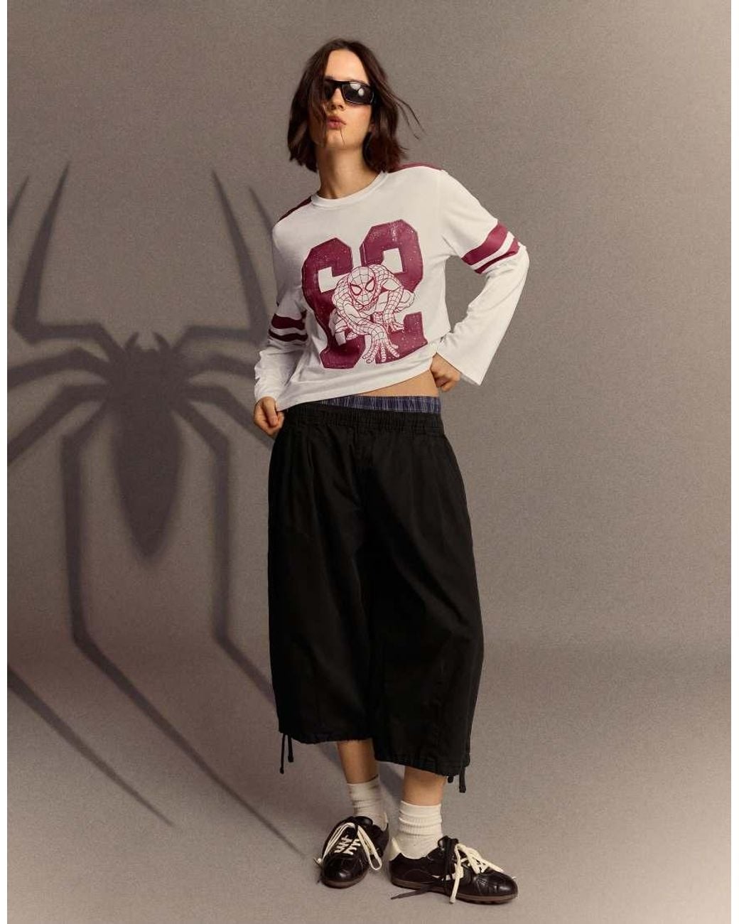 Bershka Pink Spider-man Print Long Sleeve T-shirt