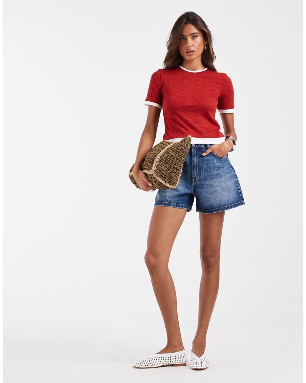 ASOS Red Slubby Shrunken Tee With Mock Double Layer