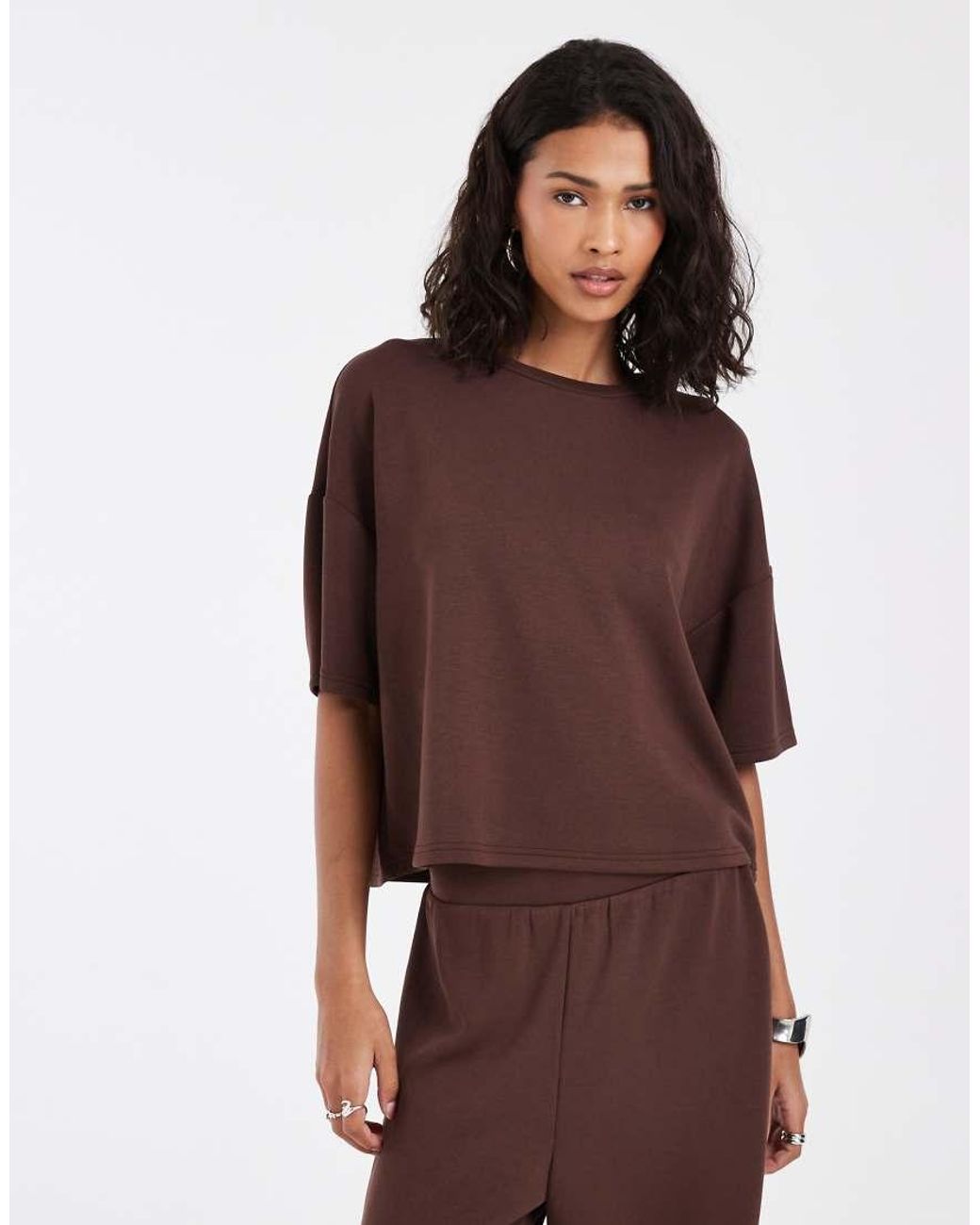 Pieces Brown Short Sleeve Slouchy Sweat Top Co-ord