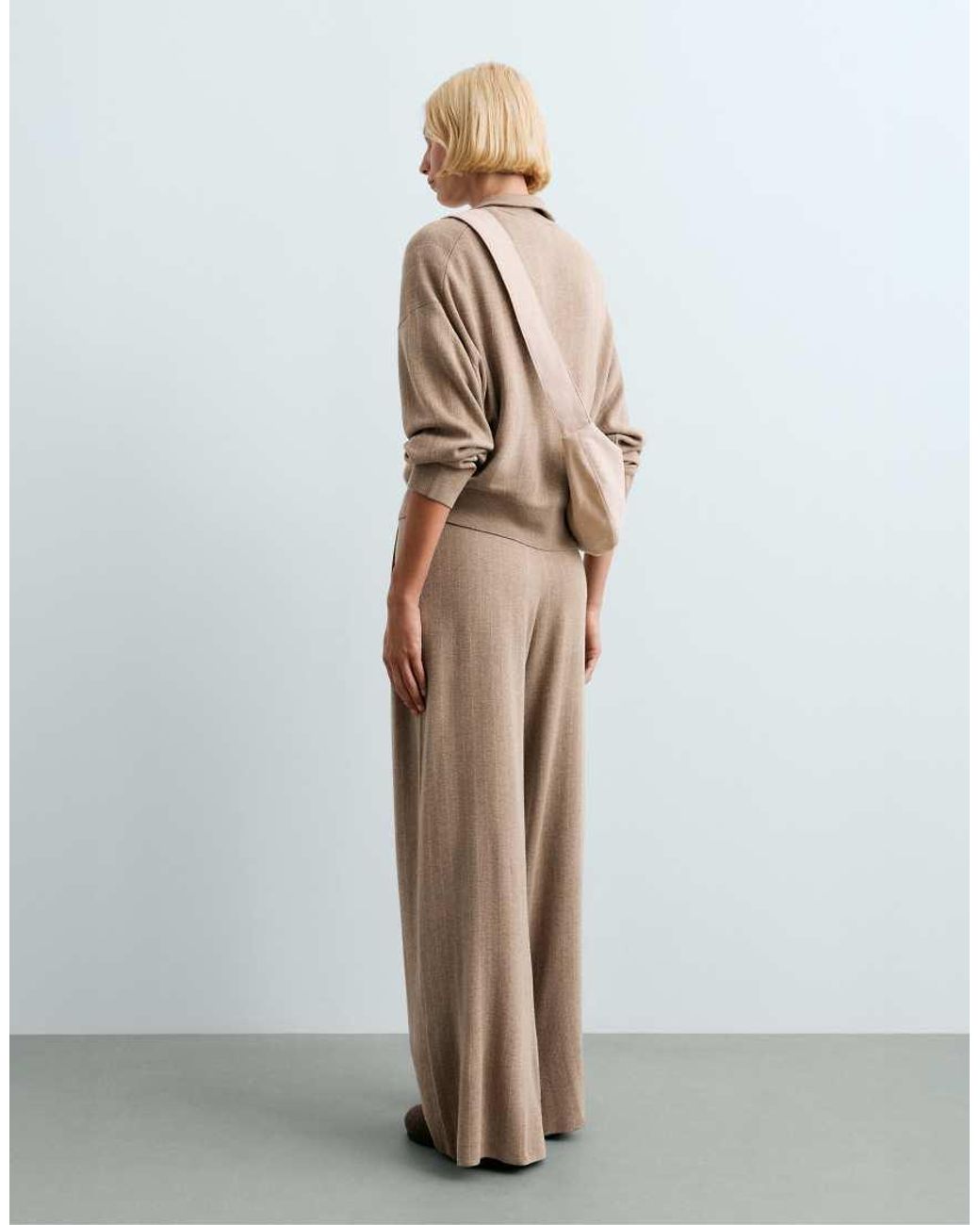 Oysho White Wide-leg Pinstripe Knit Trousers