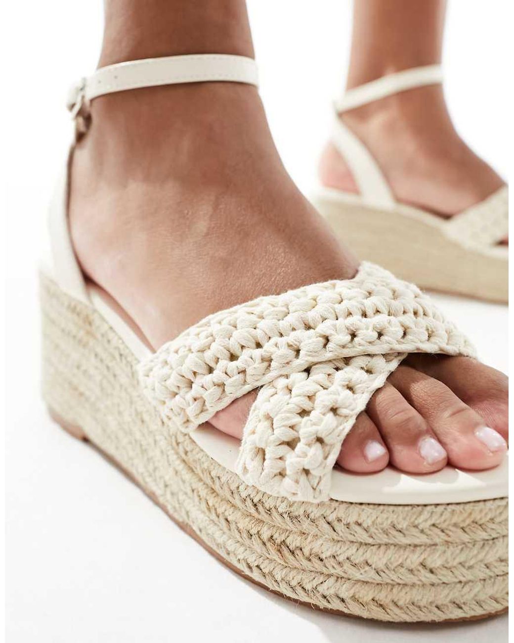 Glamorous White Espadrilles Platform Heeled Sandals