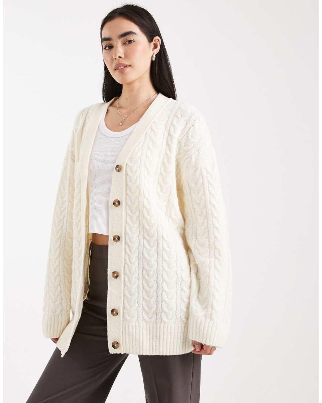 Miss Selfridge Natural Oversized Longline Cable Cardigan
