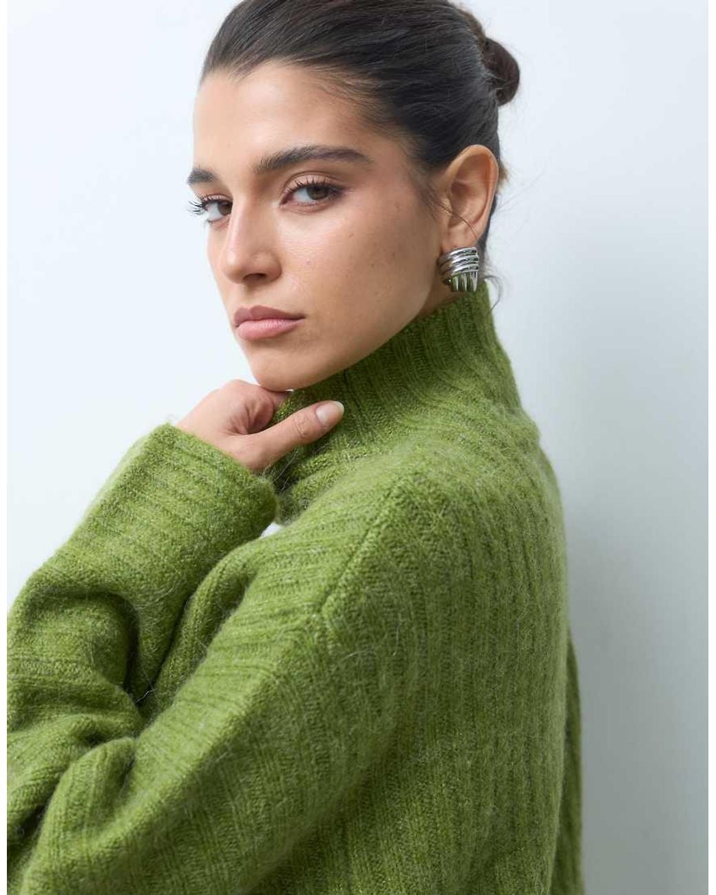 Gina Tricot Green Knitted Wool Blend Turtleneck Sweater