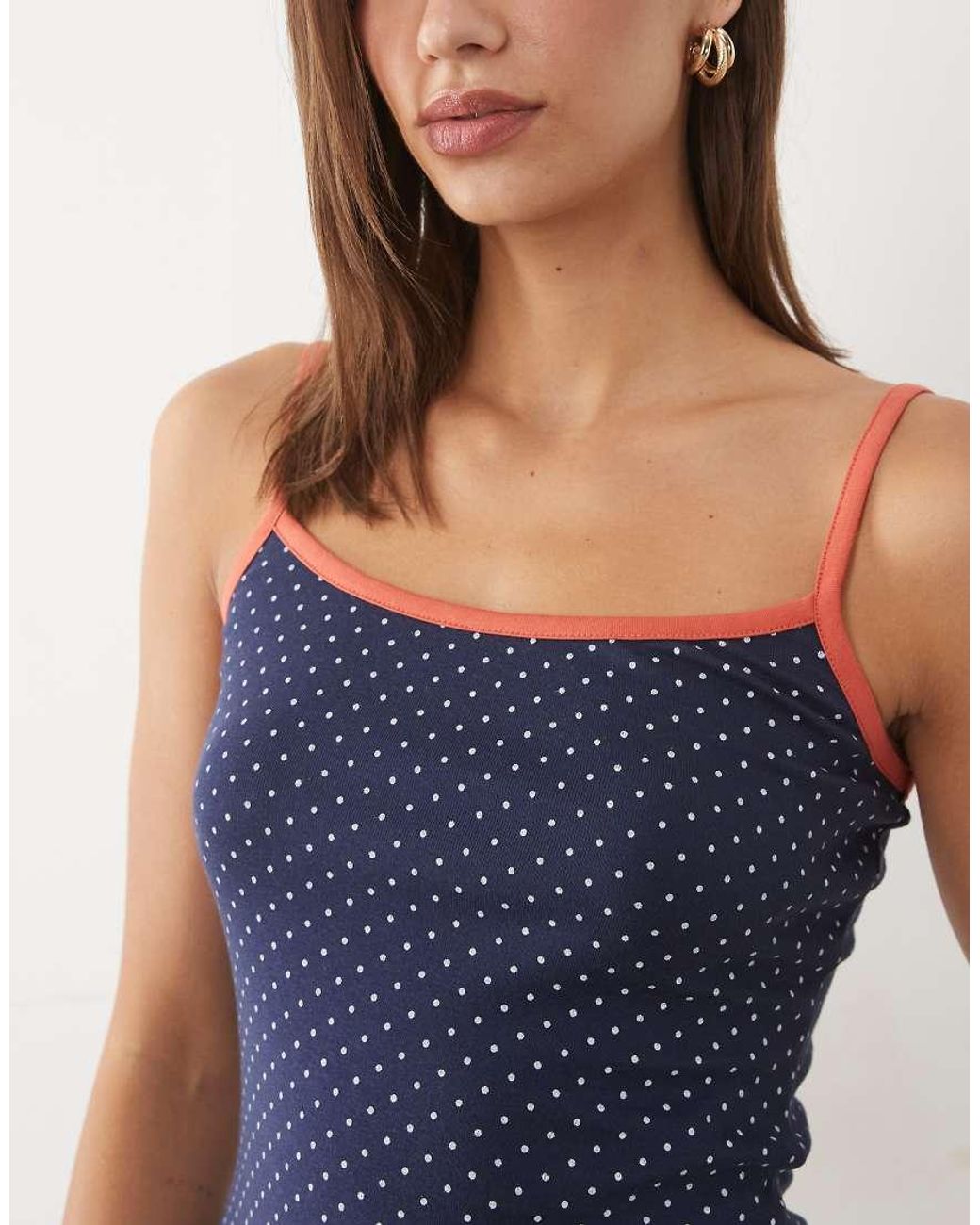 ASOS Blue Contrast Red Binding Polka Dot Tank Top