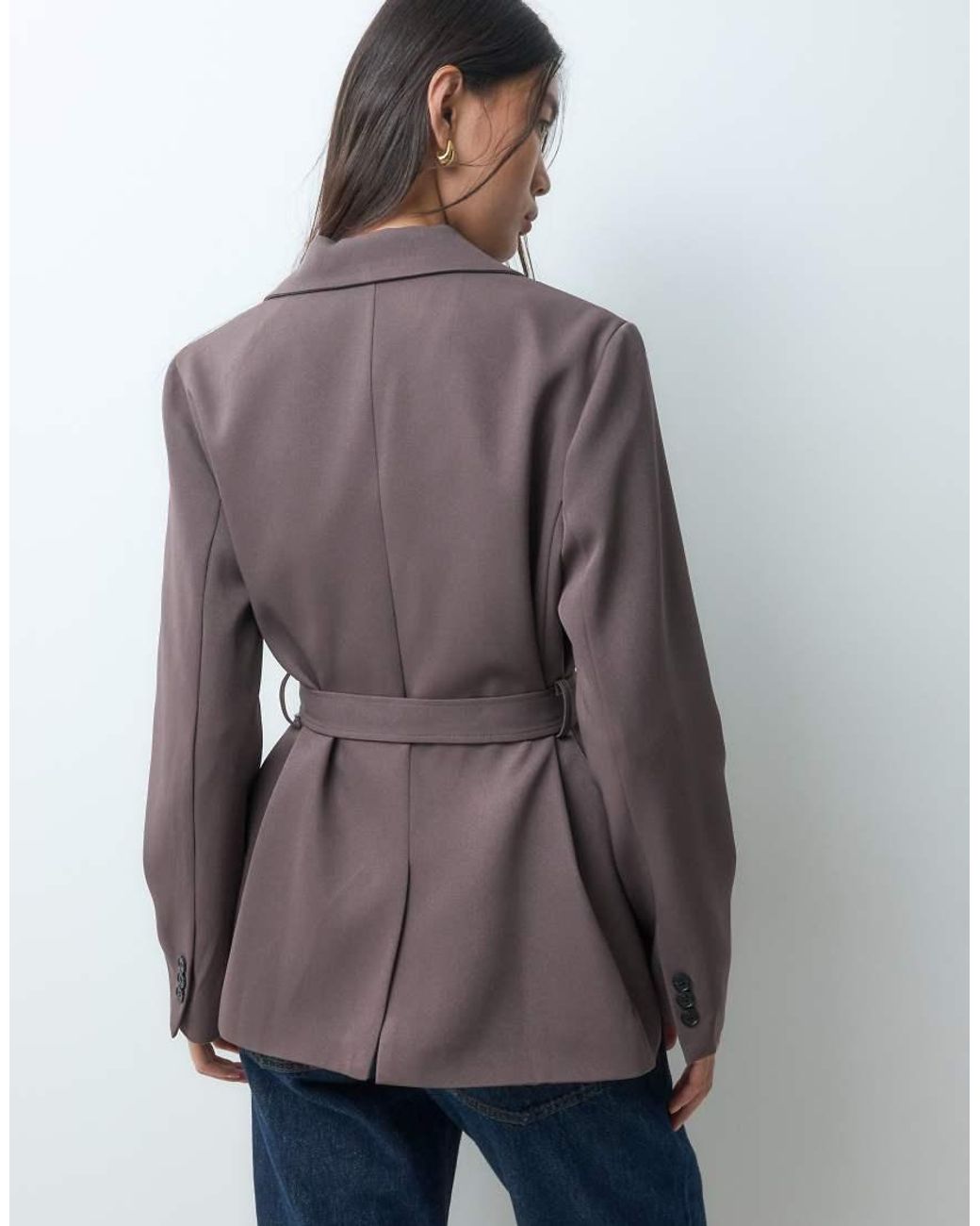 BRONZE SNAKE Gray Cinched Waist Blazer With Tie