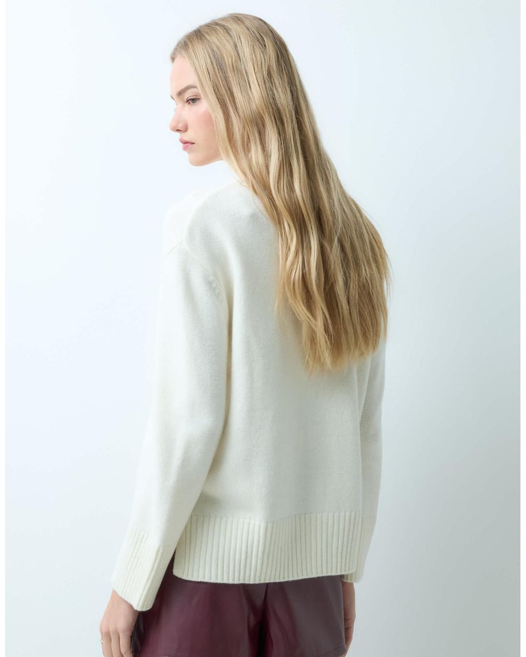 Mango White Strickpullover mit hohem kragen