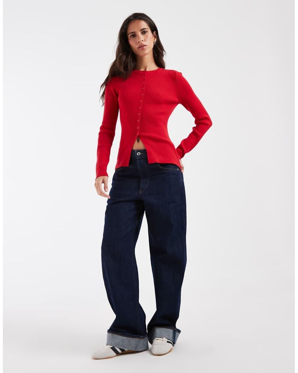 ASOS Red Fitted Rib Knit Longline Cardigan
