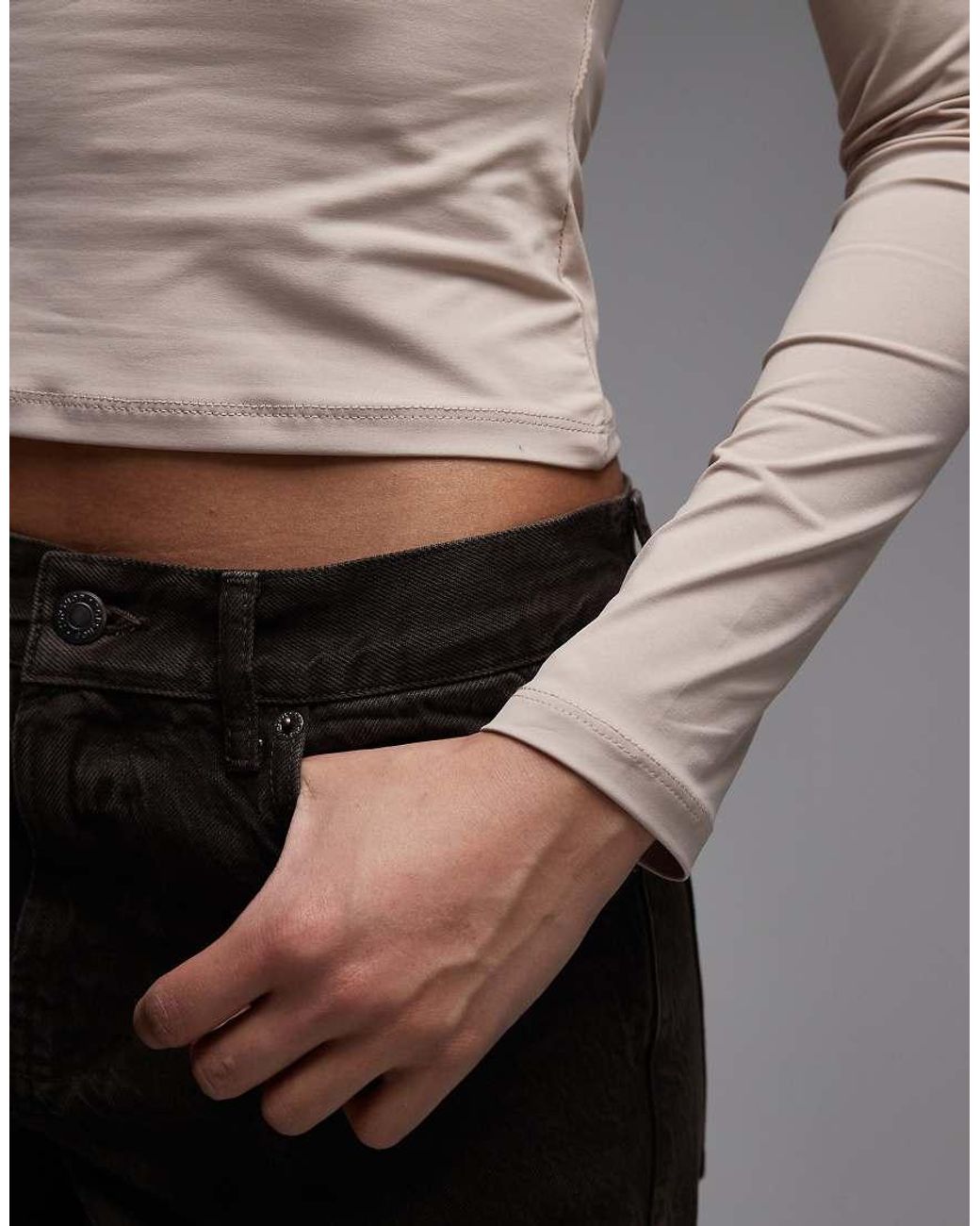 ASOS Gray Polyamide Slinky Long Sleeve Top