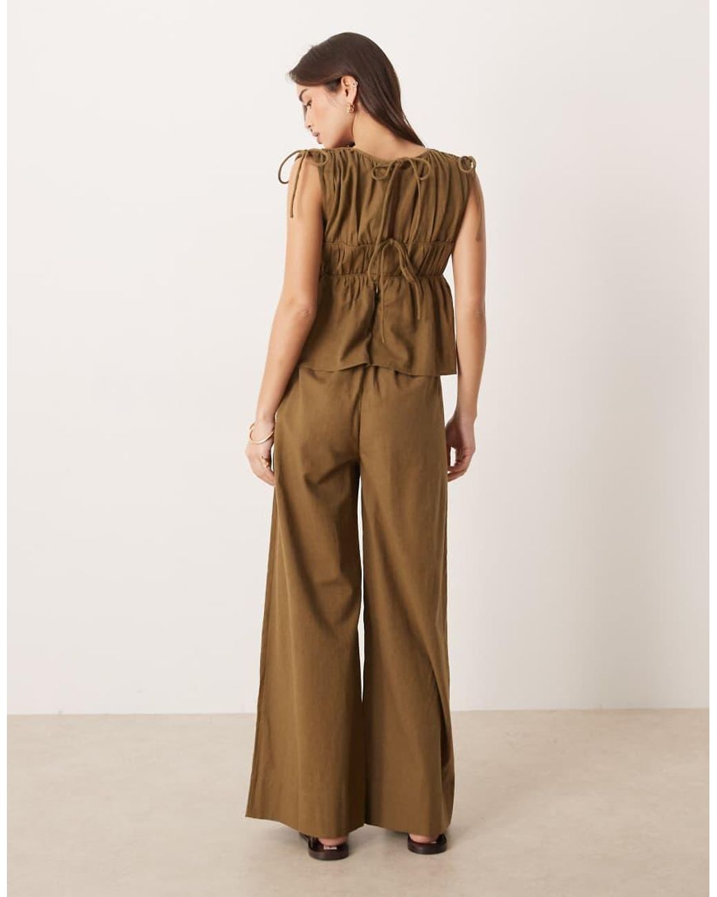 ASOS Natural Double Layer Jumpsuit With Gathered Bust Detail