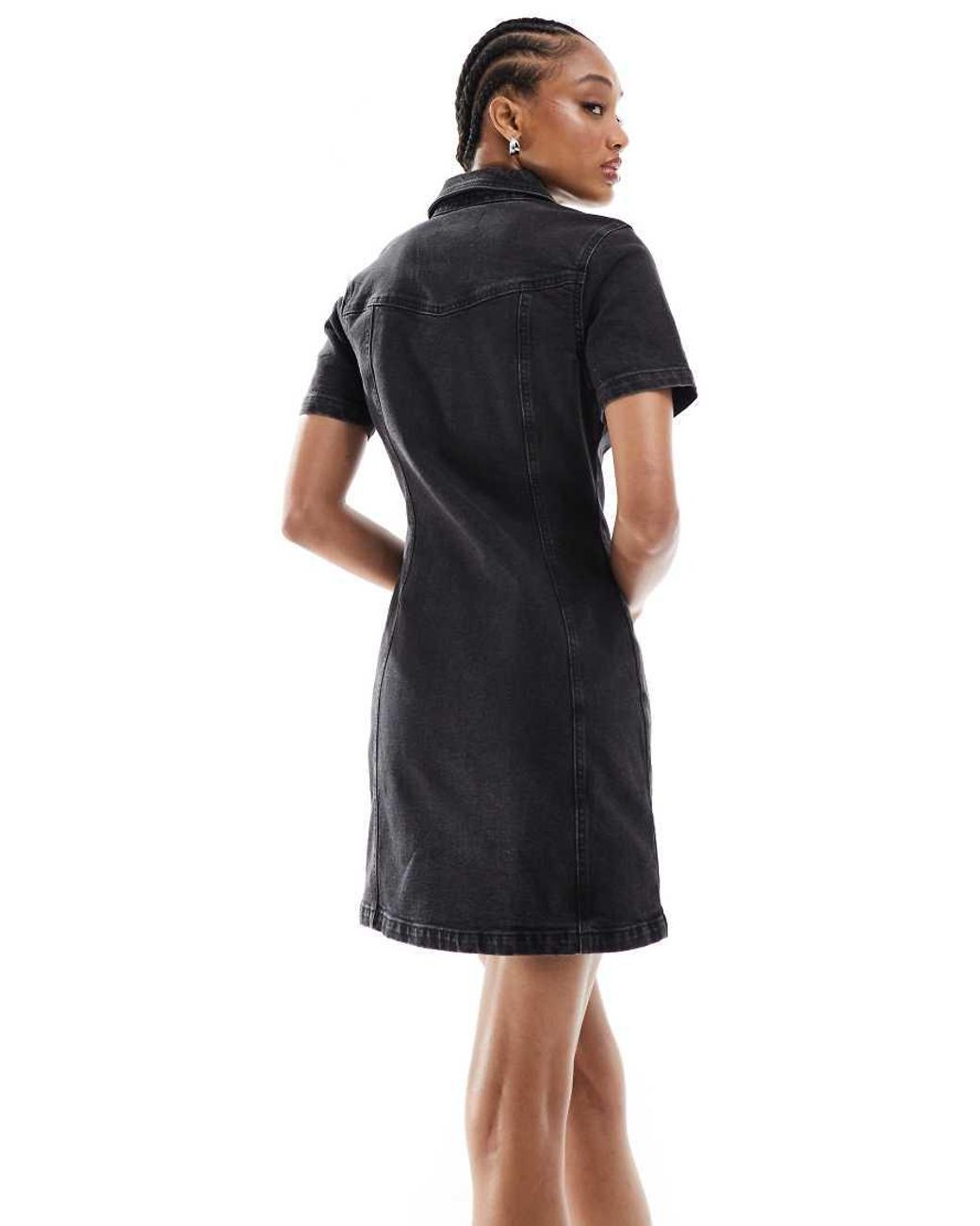 ASOS Black Asos Design Tall Denim Fitted Shirt Mini Dress