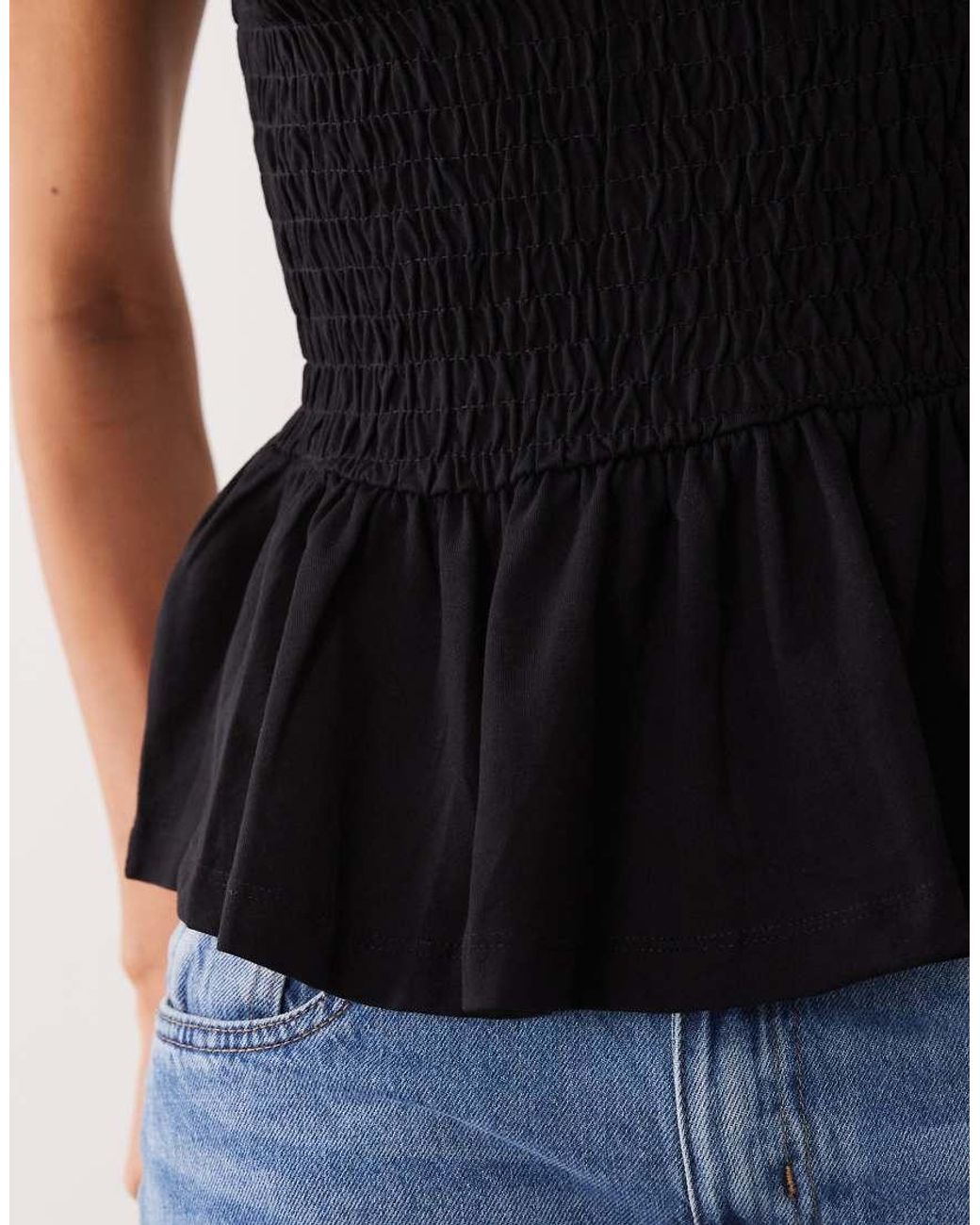 Threadbare Black Jersey Cap Sleeve Shirred Top