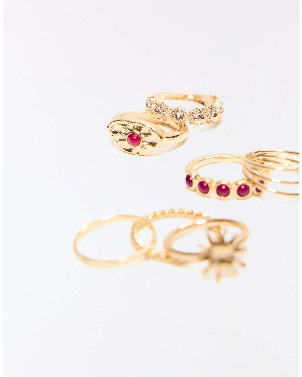 Bershka Set Van 7 Ringen Met Kralen in het White
