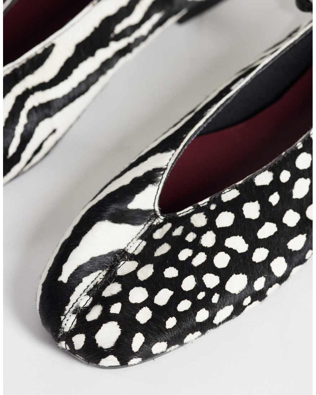 ASOS Lilibelle Premium Hair On Real Leather Ballets Black And White Mix