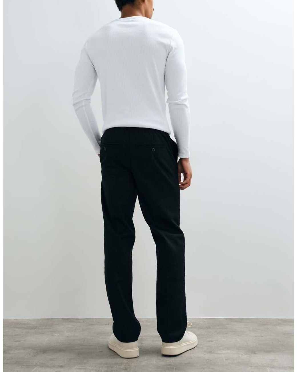 Threadbare White Drawstring Waist Straight Leg Trousers With Pleat for men
