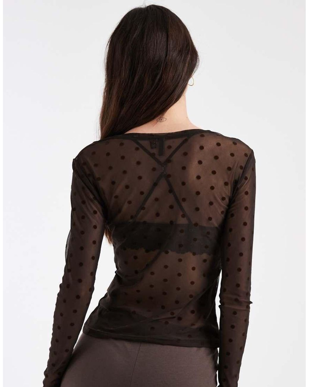 Vero Moda Brown Sheer Long Sleeve Mesh Top