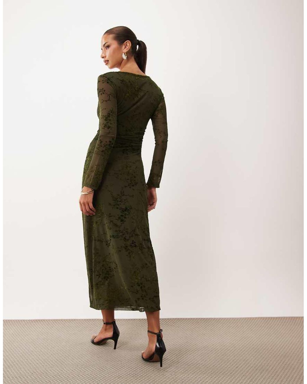 Nobody's Child Green Lana Cowl Neck Long Sleeve Ruched Midi Dress