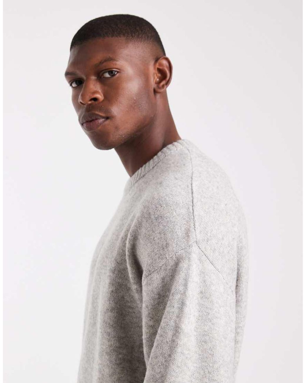 JJ Rebel Gray Relaxed Fit Fluffy Crew Neck Jumper for men