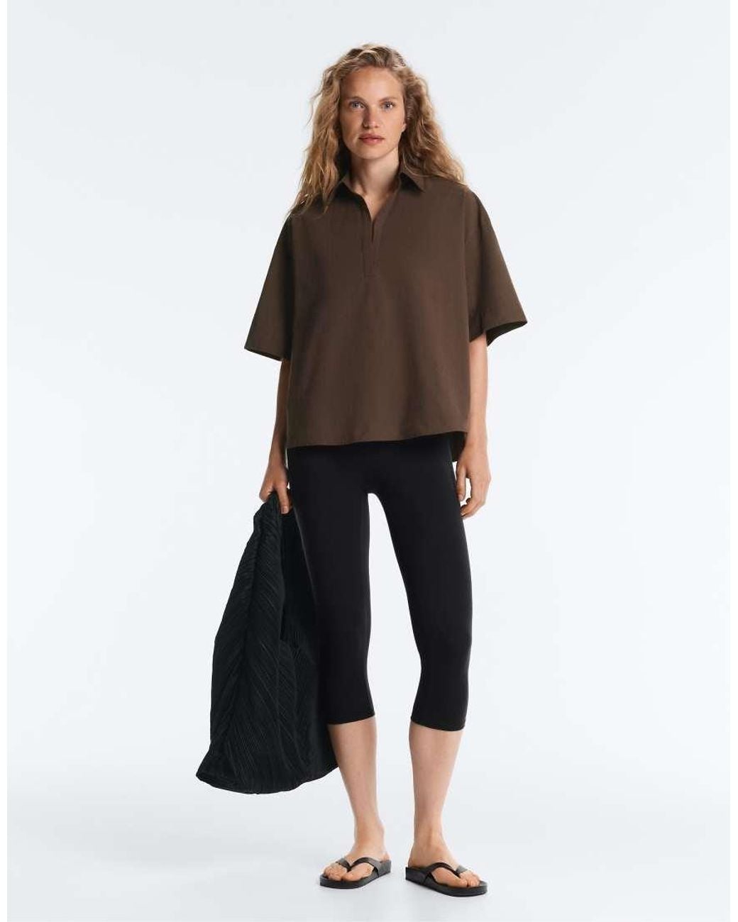 Oysho Brown 100% Cotton Polo Shirt