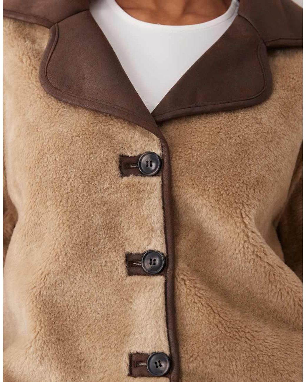 Pimkie Natural Teddy Suede Collared Trim Button-through Jacket