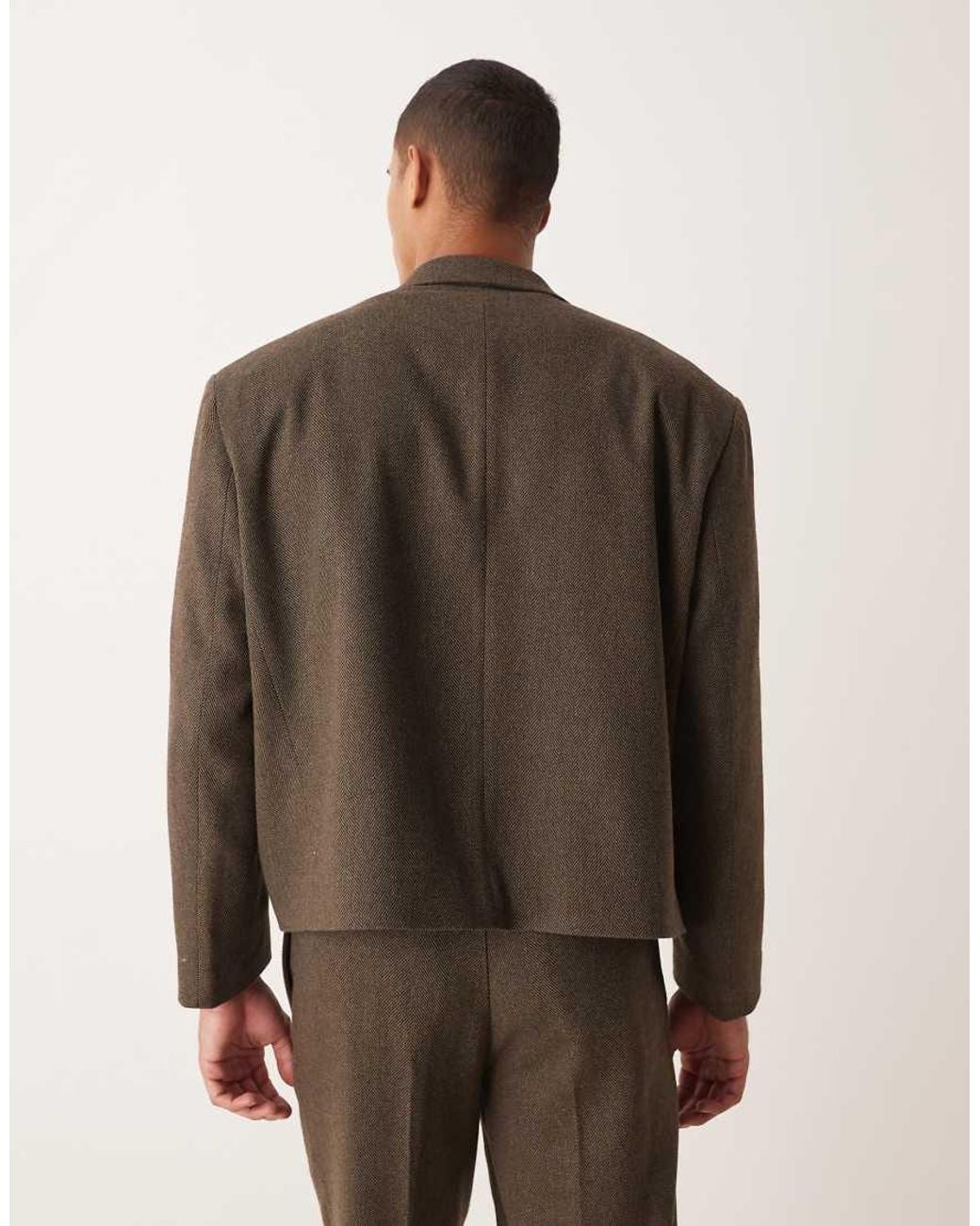 ASOS Brown Oversized Cropped Suit Jacket for men