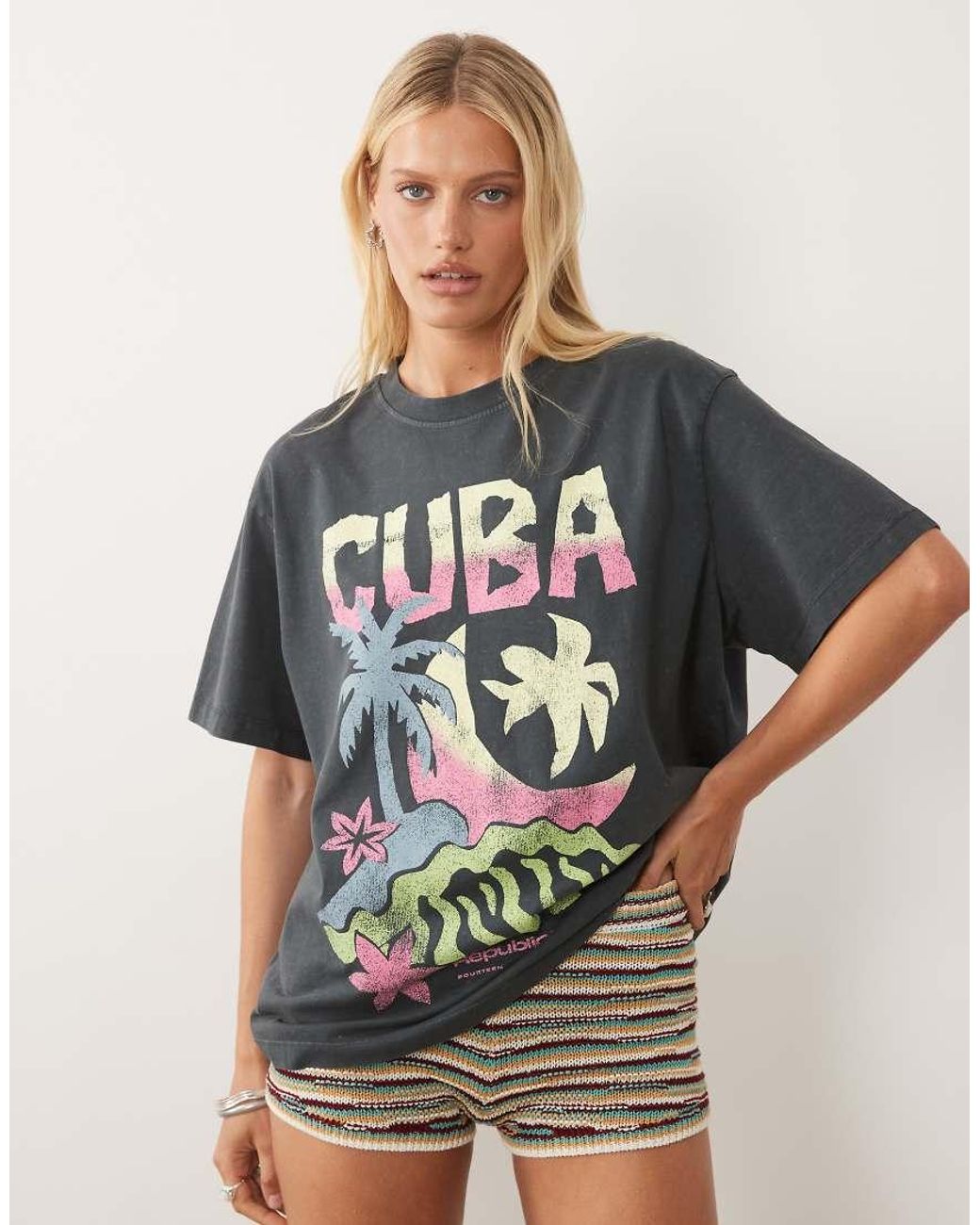 ASOS Gray Oversized T-shirt With Sketchy Cuba Graphic
