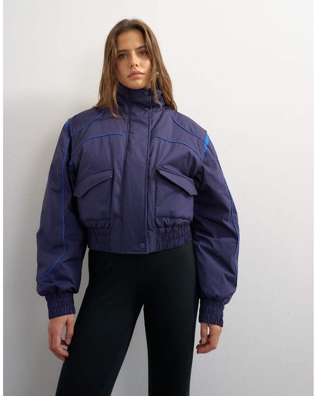 TOPSHOP Blue Padded Funnel Neck Jacket With Contrast Binding