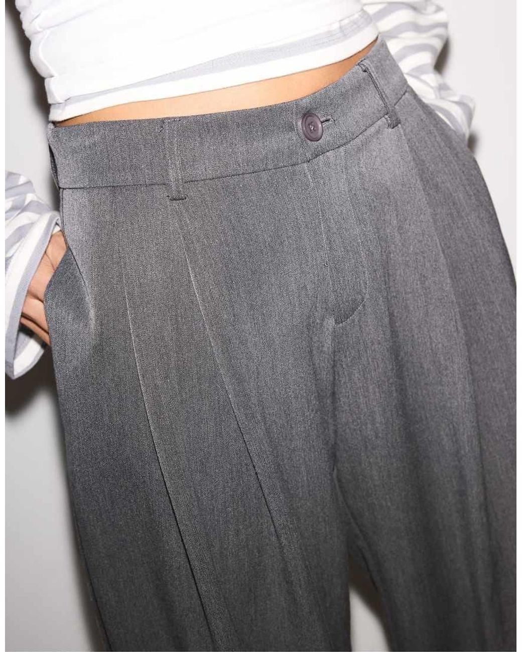 Stradivarius Gray Petite Wide Leg Smart Trousers With Darts