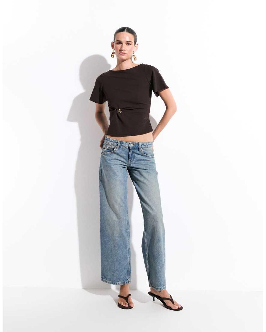 New Look Black Cinched Tee With Trim Detail