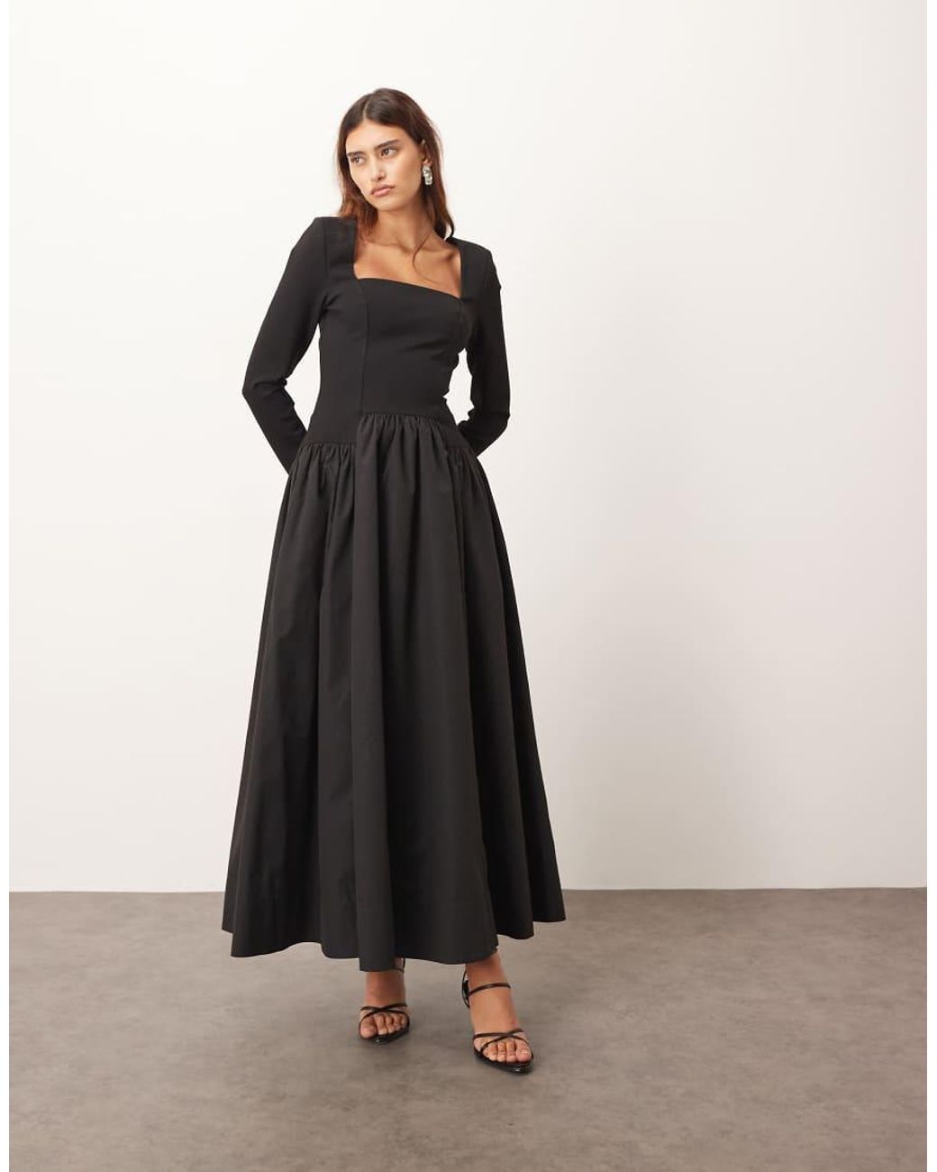 ARRANGE Black Hybrid Square Neck Maxi Dress With Full Skirt