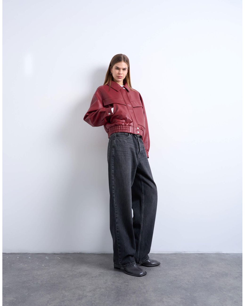 TOPSHOP Red – kastige bomberjacke aus kunstleder