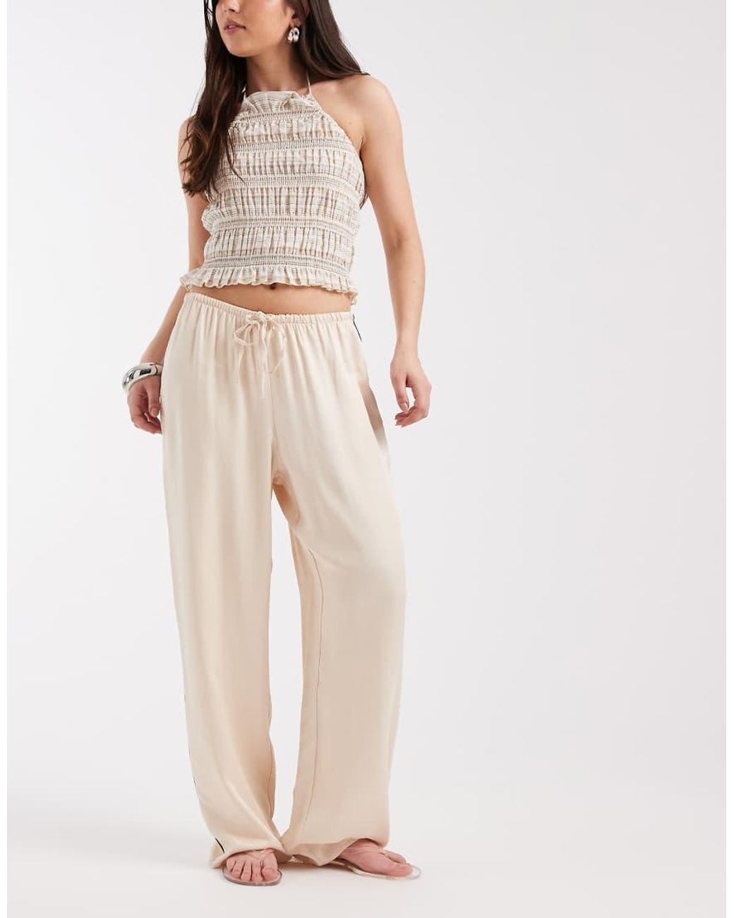 ASOS White Satin Side Stripe Wide Leg Trouser