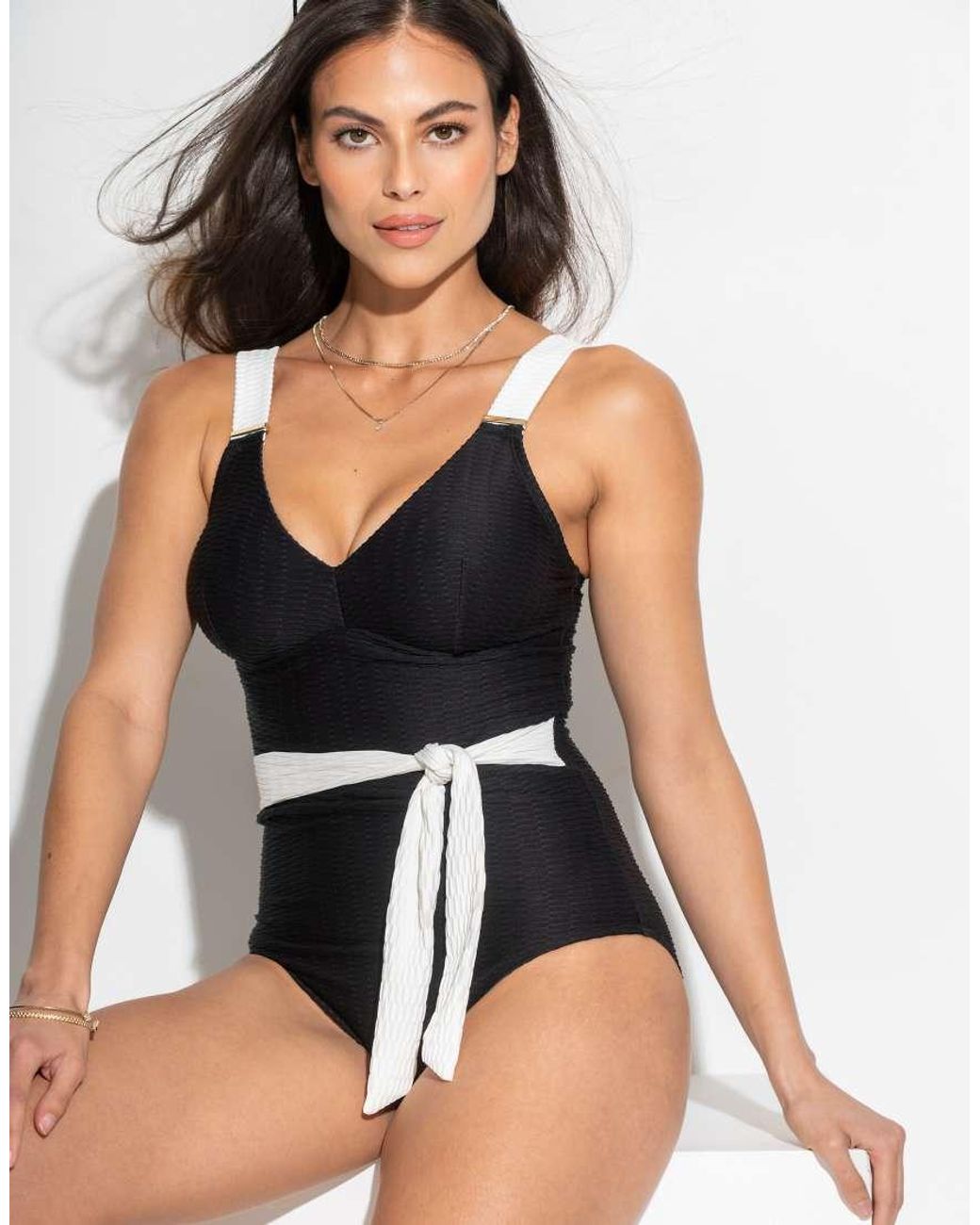 Pour Moi Black Acapulco Belted Tummy Control Swimsuit