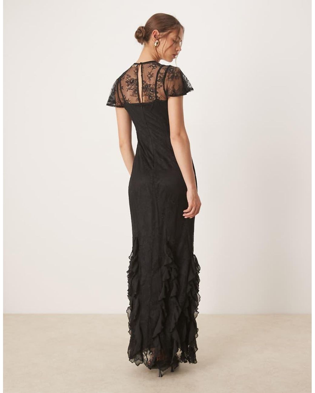 Maya Black Flutter Sleeve Lace Maxi Dress