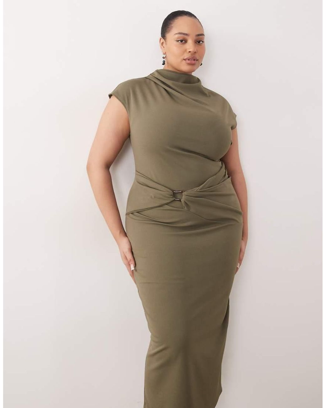 ASOS Green Cap Sleeve Wrap Trim Midi Dress