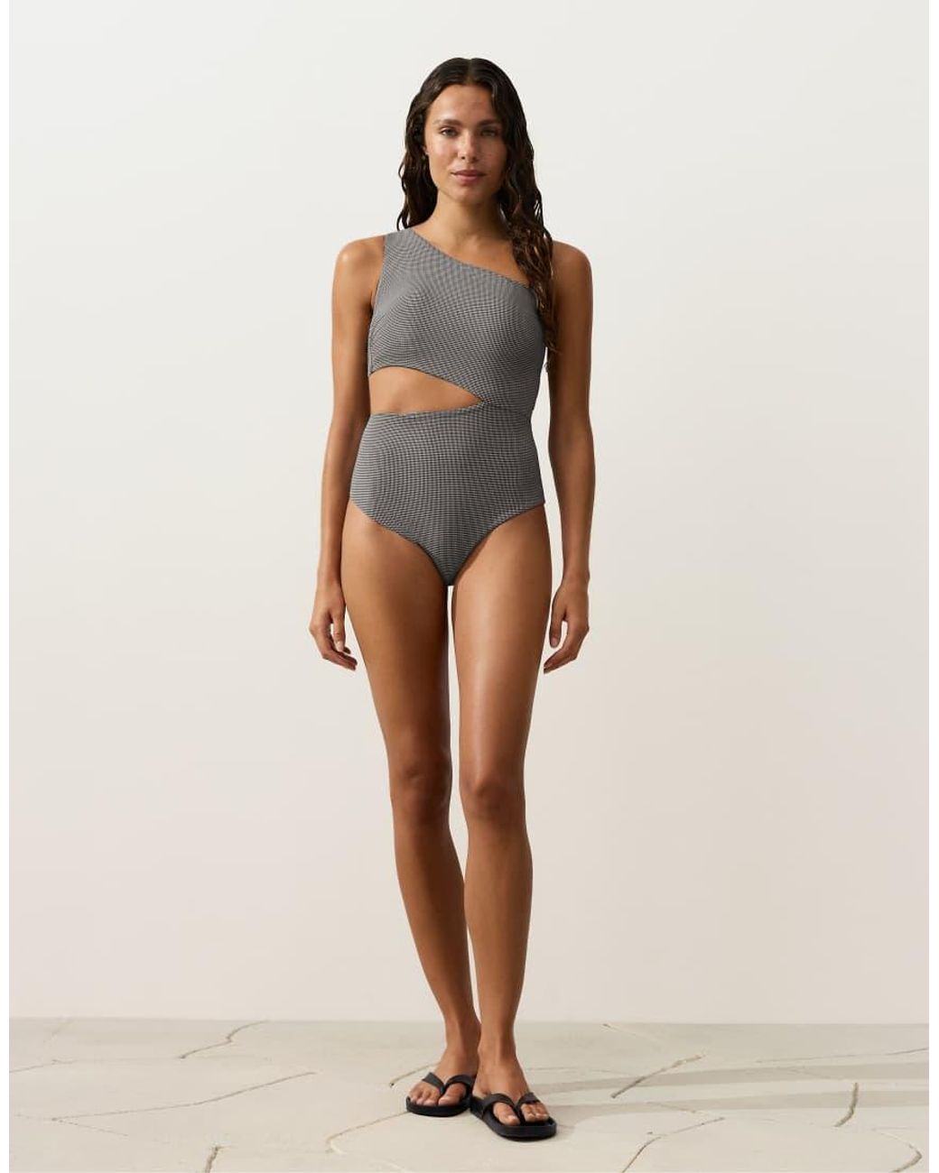 Oysho Black Mini Gingham Asymmetric Trikini