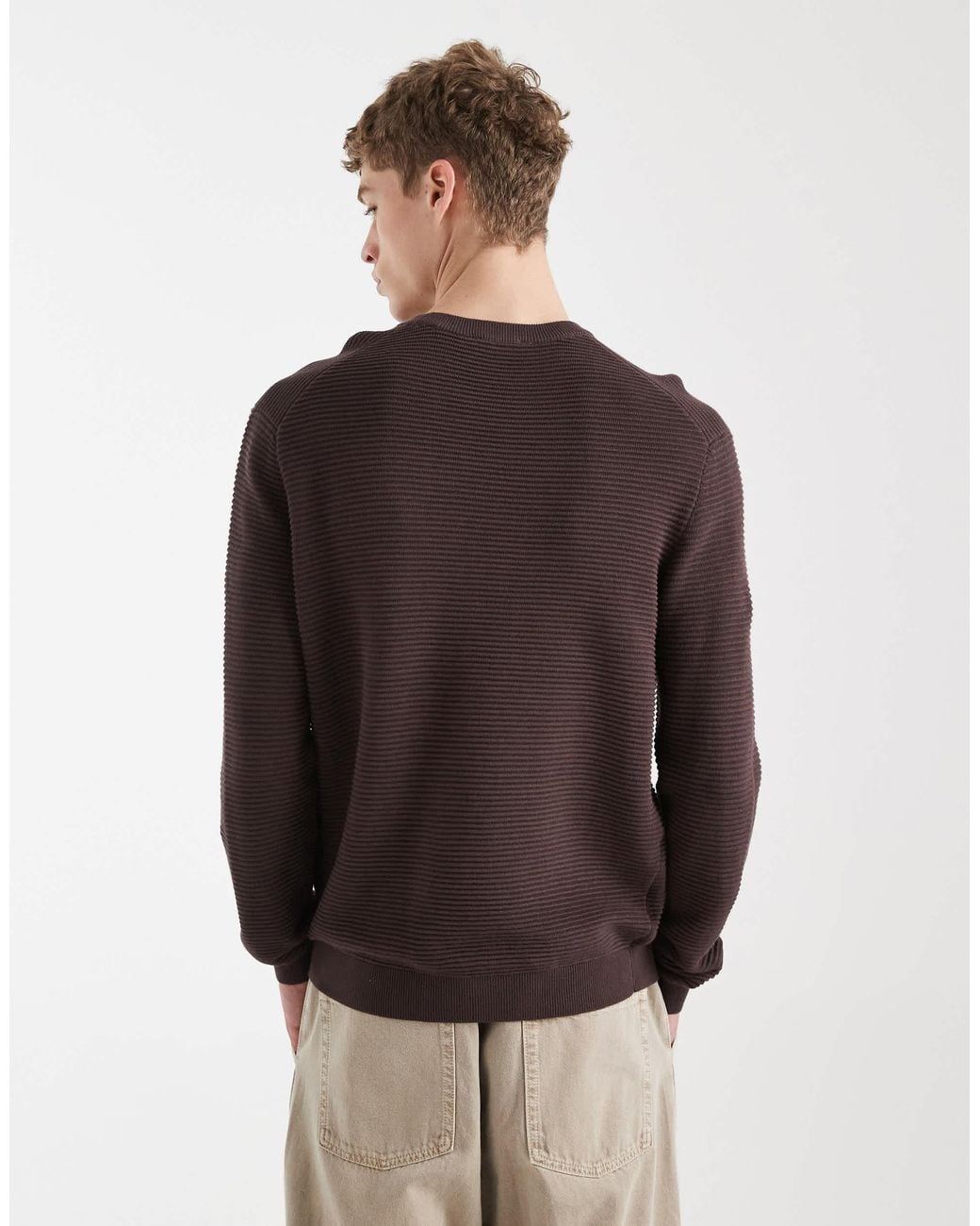 Only & Sons Brown Ribbed Light Knit Jumper for men