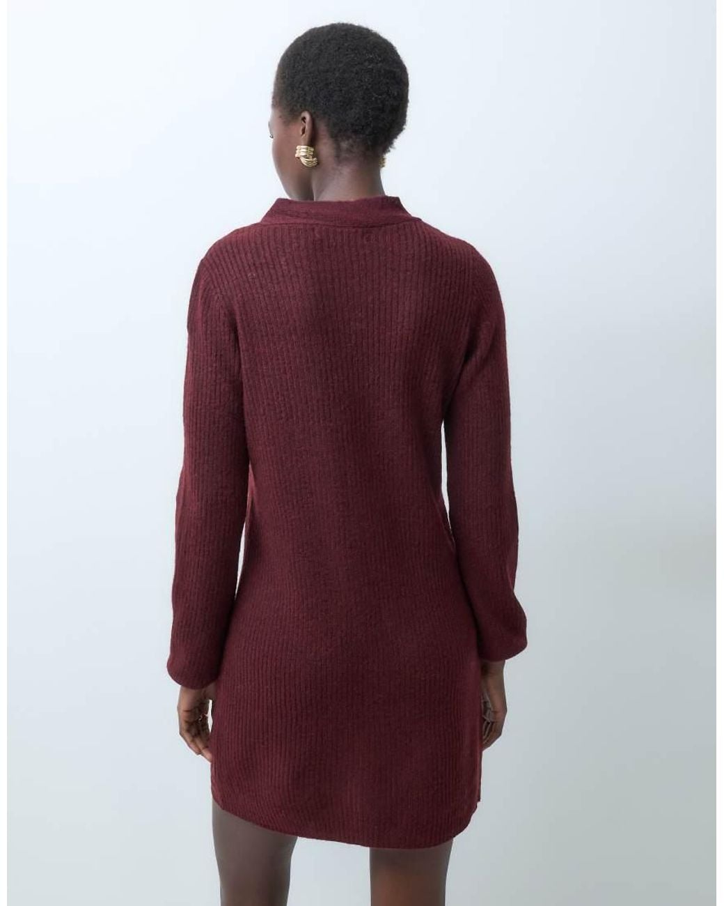 Vero Moda Red Button Front Balloon Sleeve Knitted Mini Dress