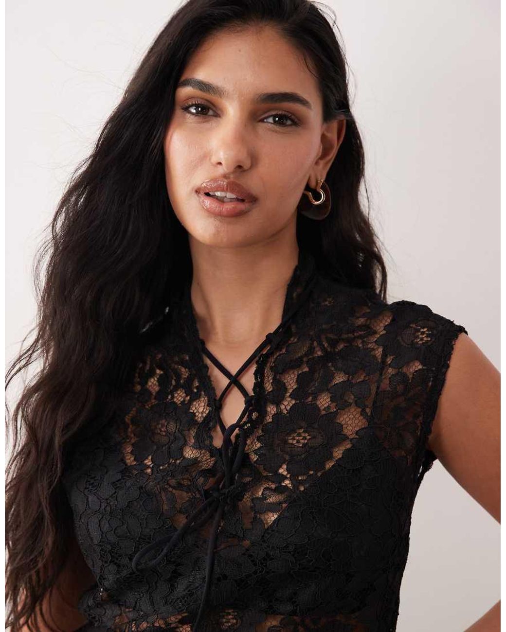 ASOS Black Lace Up Lace Top