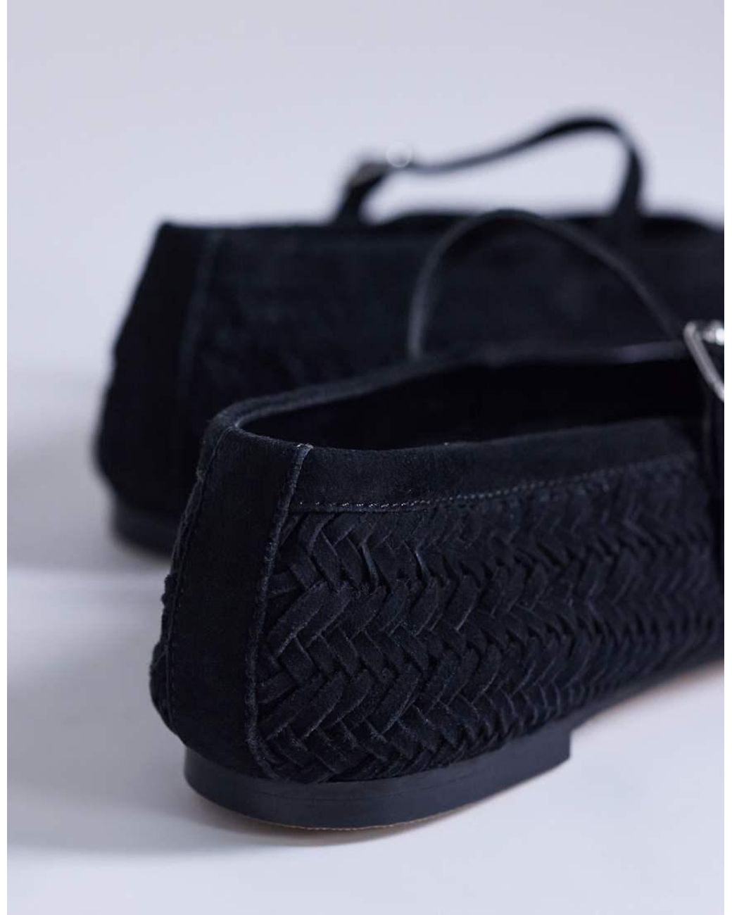 TOPSHOP Blue Bonnie Real Suede Woven Ballet