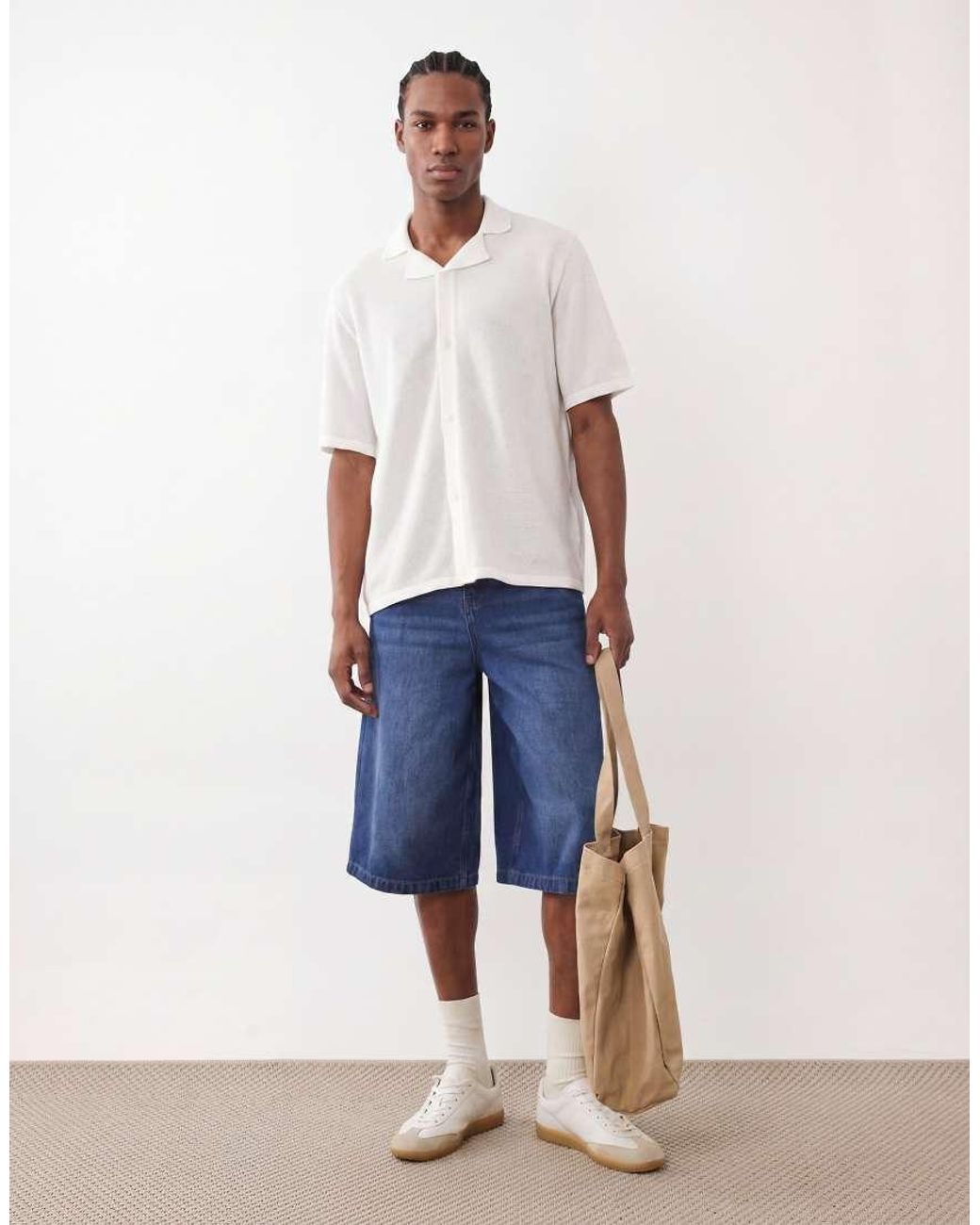 Jack & Jones White Knitted Button Through Revere Collar Shirt for men