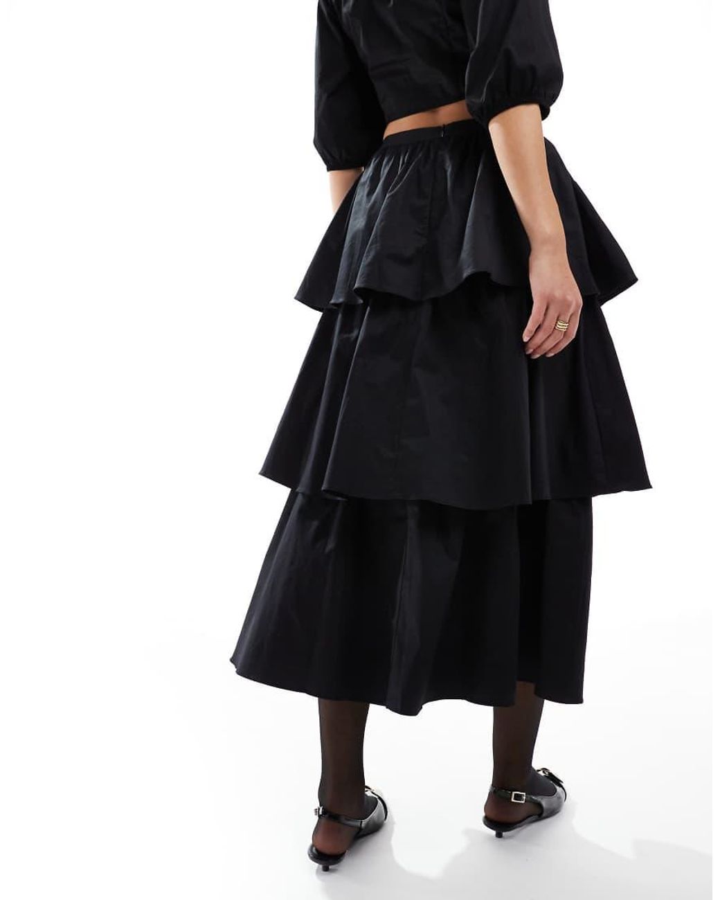 Glamorous White Tiered Midi Skirt