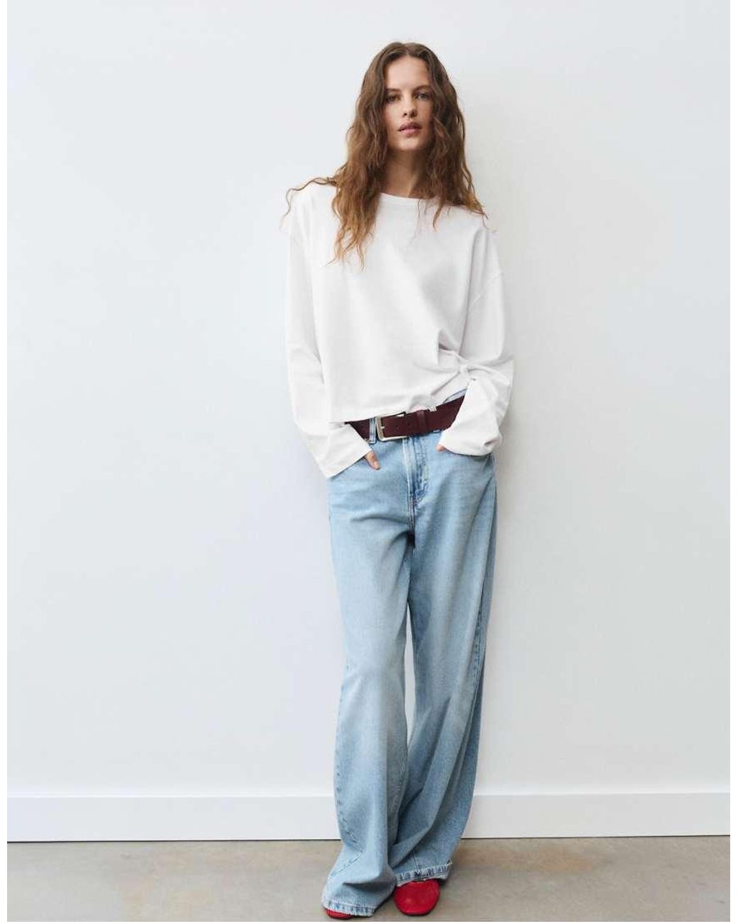 Pull&Bear White Boxy-fit Long Sleeve T-shirt