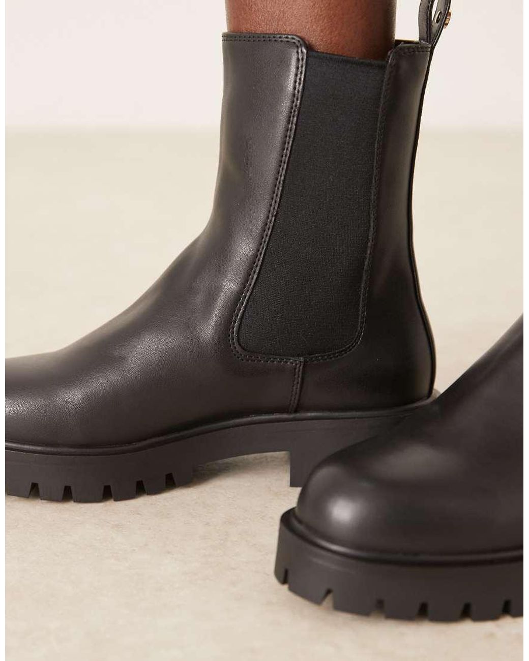 Mango Black Faux Fur Lined Chunky Chelsea Boot