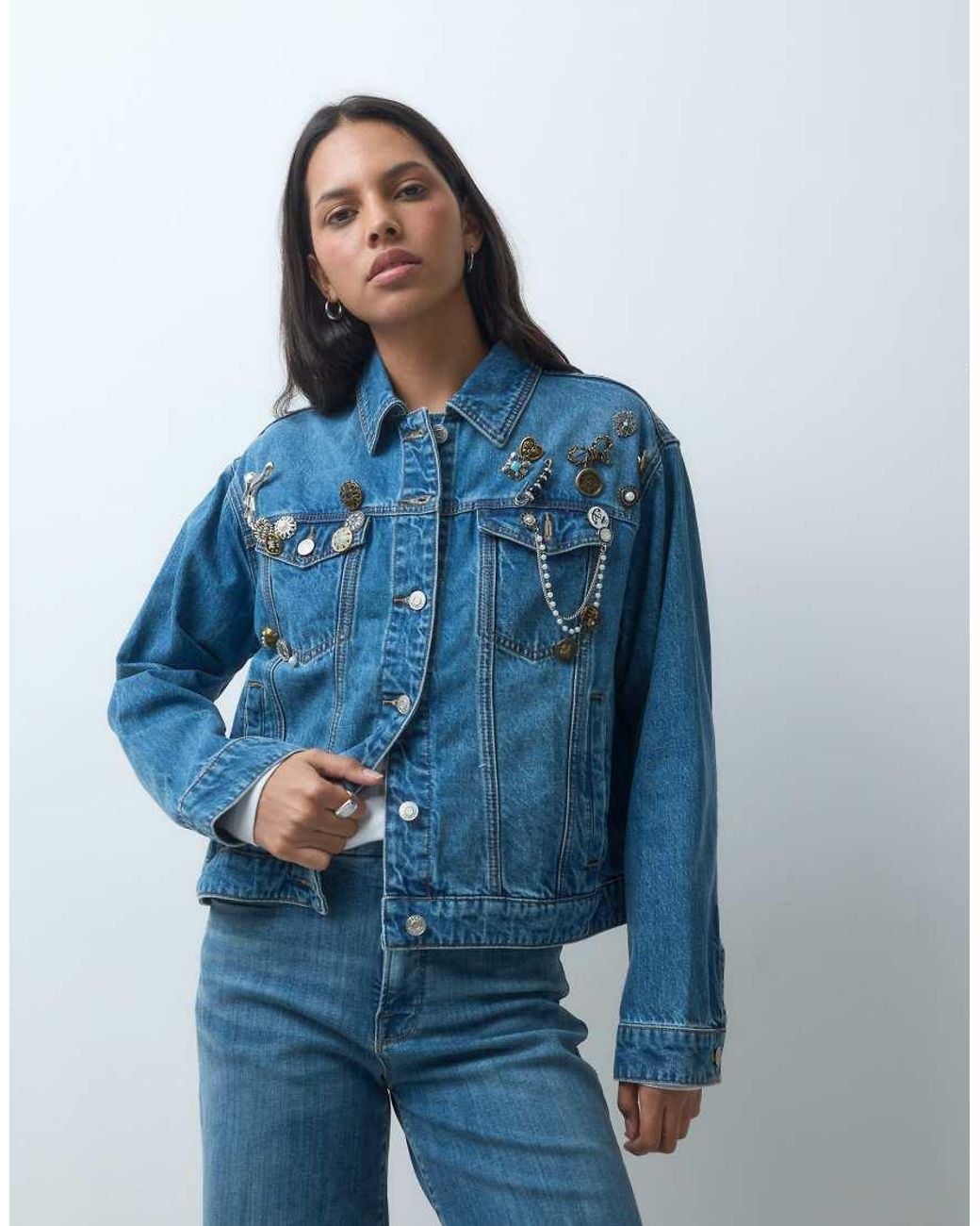 ASOS Blue Denim Jacket With Broach Detail